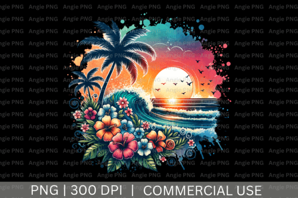Vibrant Summer Tropical Beach Sunset PNG Clipart