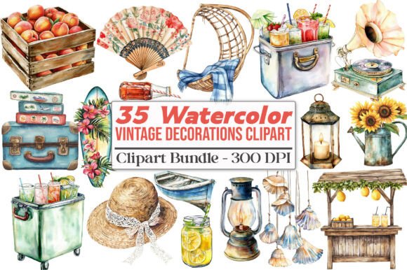 Vintage Summer Decorations Clipart: A Designer's Toolkit